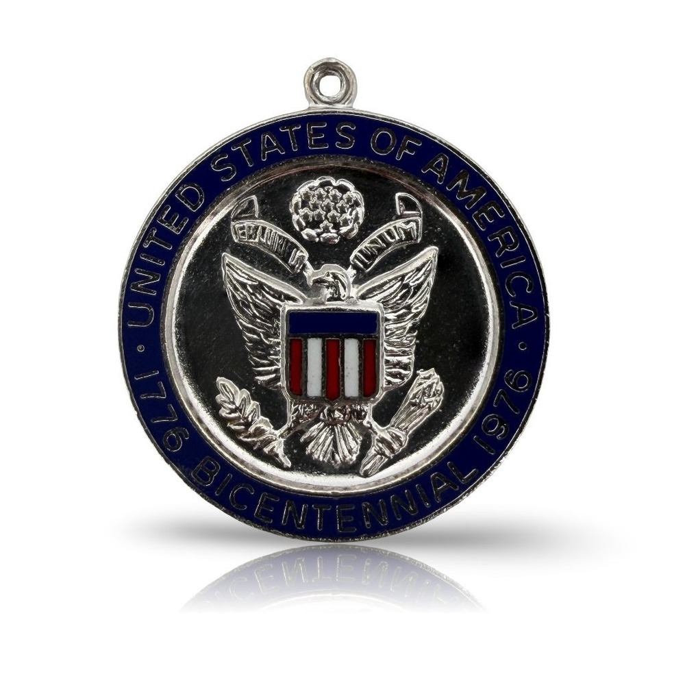 Sterling Silver 1776 1976 Bicentennial Great Seal Eagle Enamel Pendant Charm USA